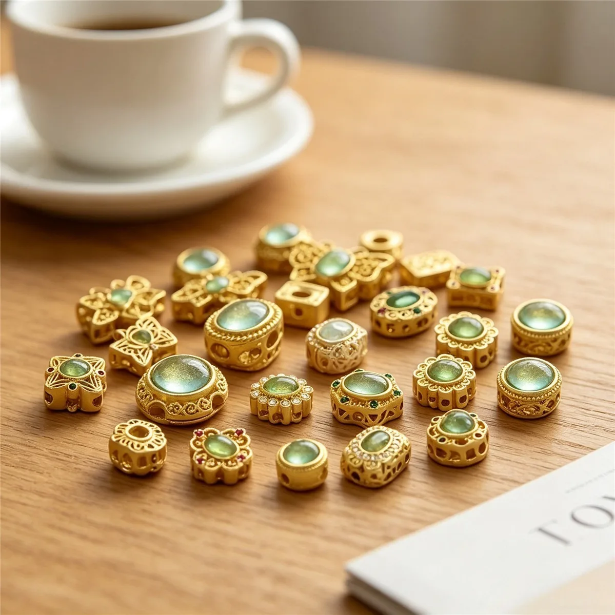 Brass Matte Gold Plated Imitated Cat Eye Aquamarine Multi Hole Spacer Beads DIY Jewelry Making Findings