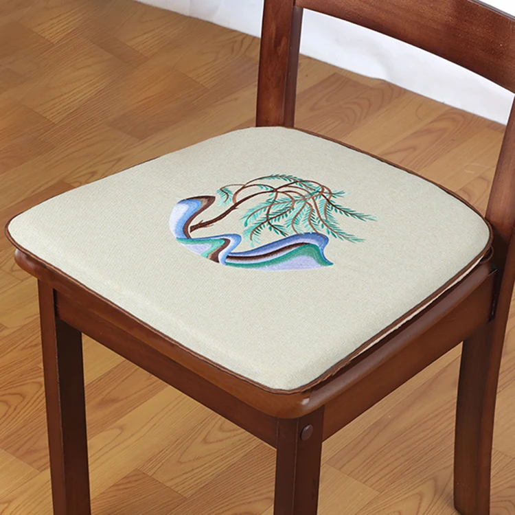 Custom Embroidered Tree U Shape Seat Cushion, Non-slip, Waterproof Linen, Dining, Office Chair Pads with Zipper