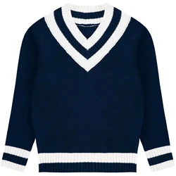 Pull à col en V pour enfants, pull décontracté, manches longues, garniture rayée, uniforme scolaire JK, printemps, automne, filles