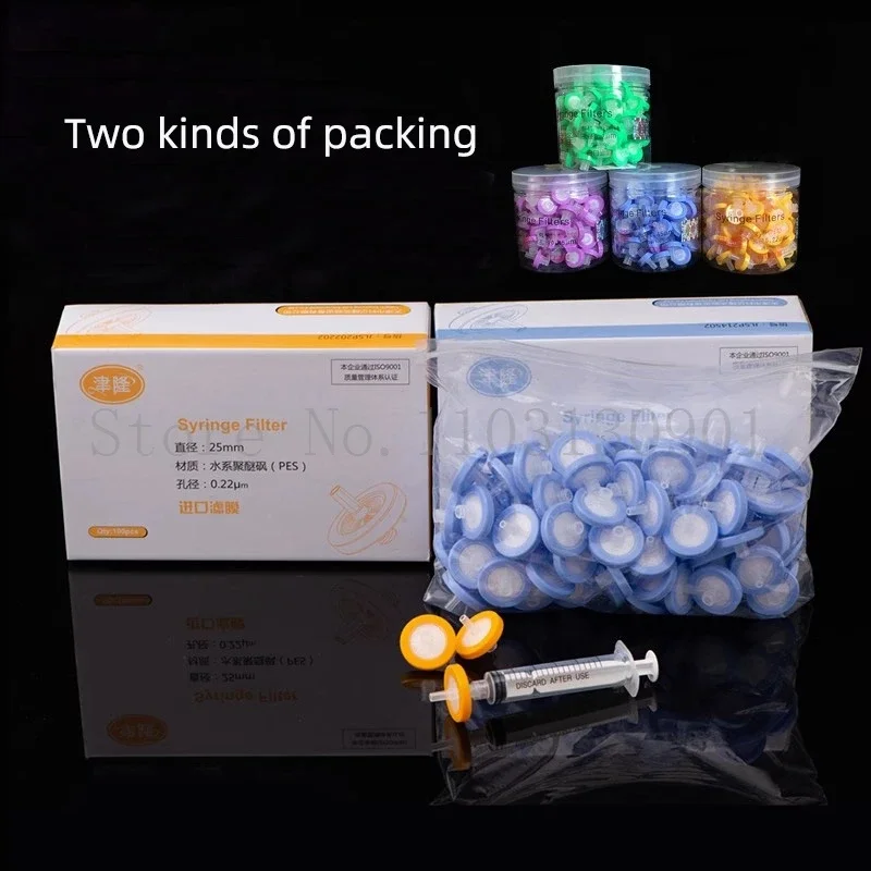 100pcs /lot 13mm/25mm Lab Nylon/PES/PTFE/MCE Millipore Syringe Membrane Filter with 0.22/0.45um Pore Size