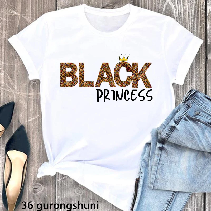 

2024 Black Princess Letter Print Tshirt Women African Queen Black Girls Magic T Shirt Femme Summer Fashion Short Sleeve T-Shirt