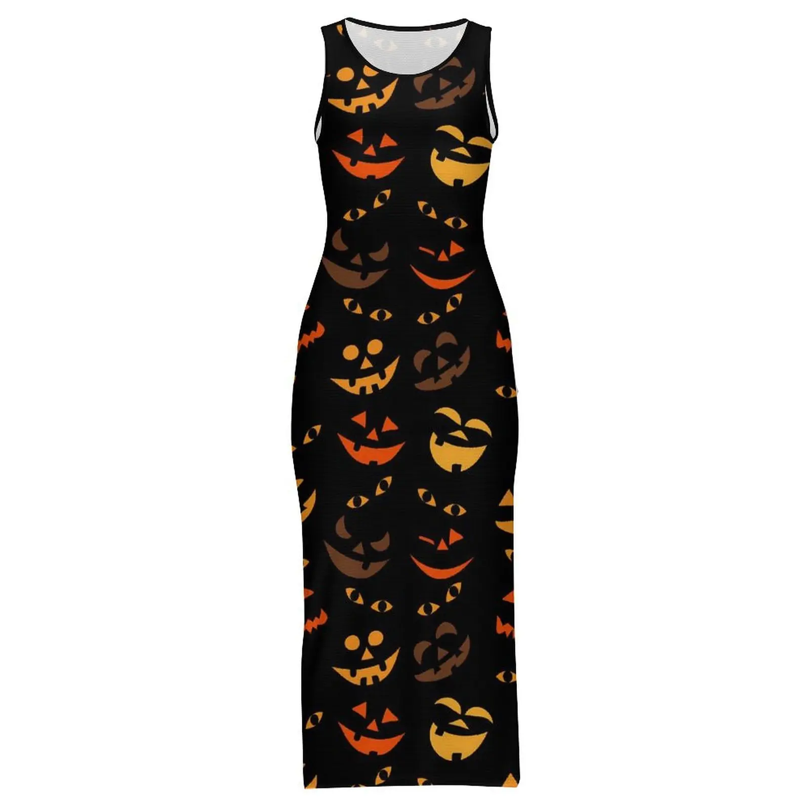 Pumpkin Print Dress Sleeveless Halloween Faces Night Club Maxi Dresses Summer Y2K Fashion Custom DIY Bodycon Dress Large Size
