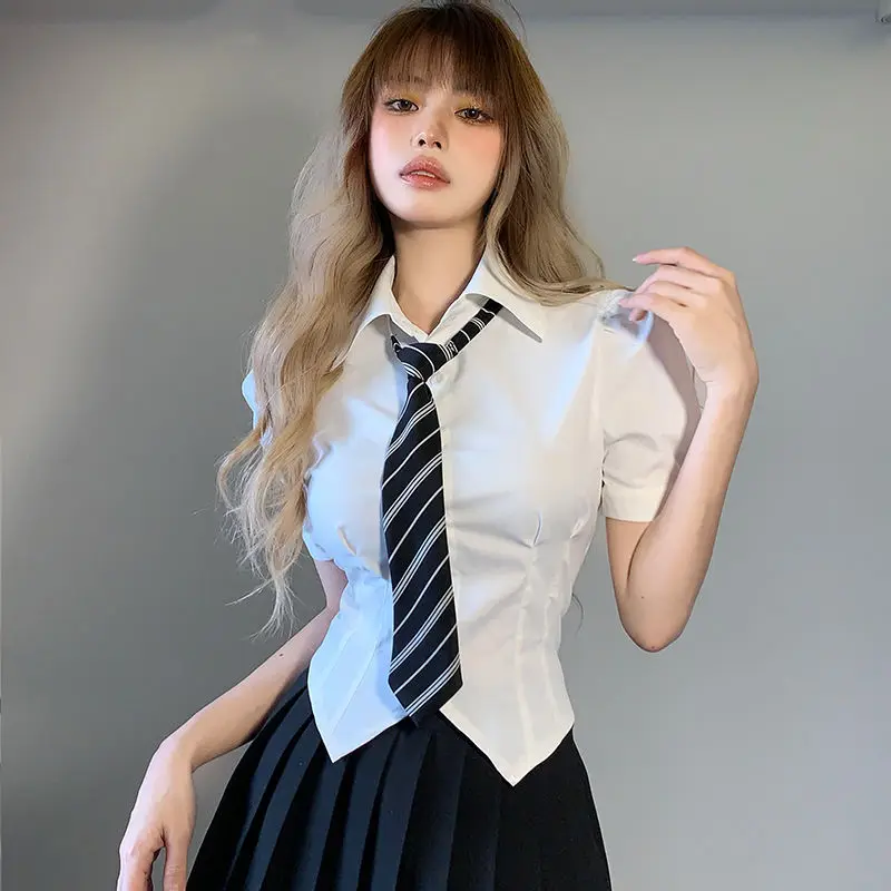 Summer Women Shirts Korean Preppy Style Youthful Popular Half Sleeve High Street All-match Fashion Ladies Tops Schoolgirls Daily