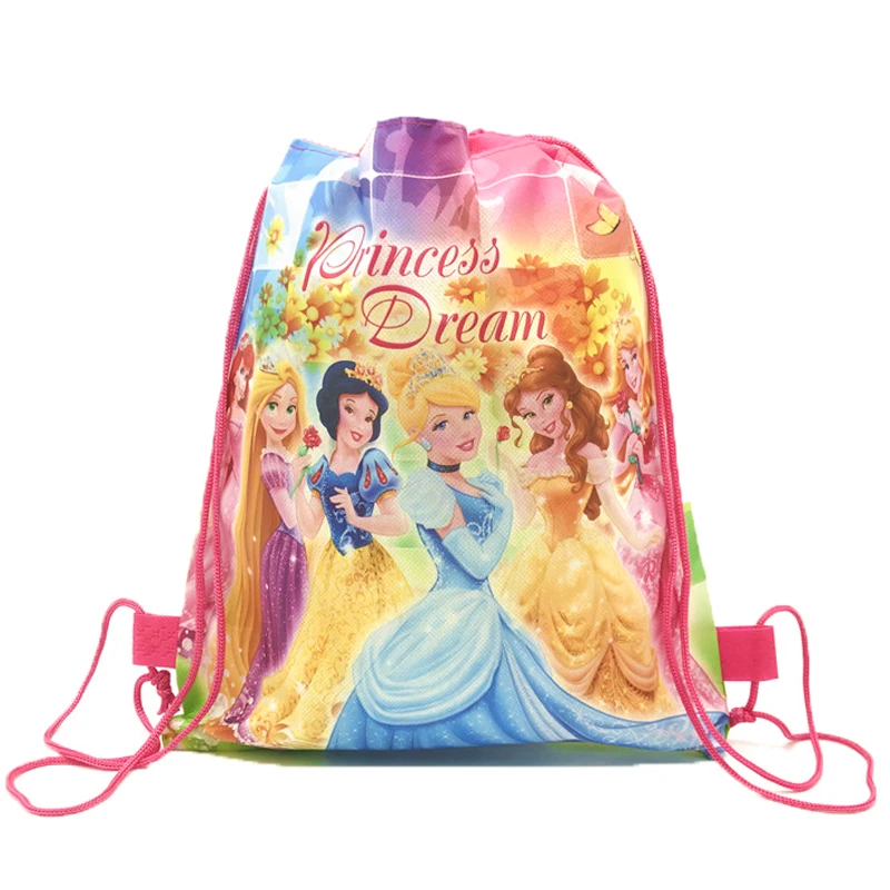 Disney Princess Drawstring Bag Pink Girls Cartoon School Bag Children Printing School Backpacks for Birthday Party Decorations