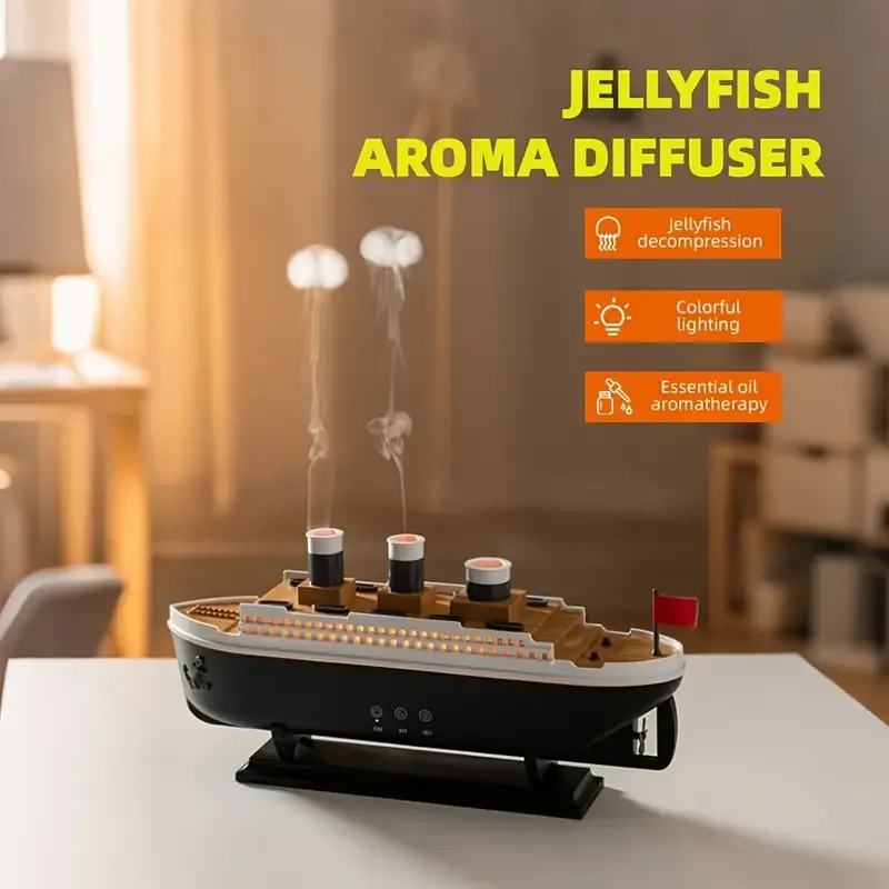 Großhandel Quallen Schiff Modell Aroma Diffusor mit Fernbedienung Rauchring Luftbefeuchter