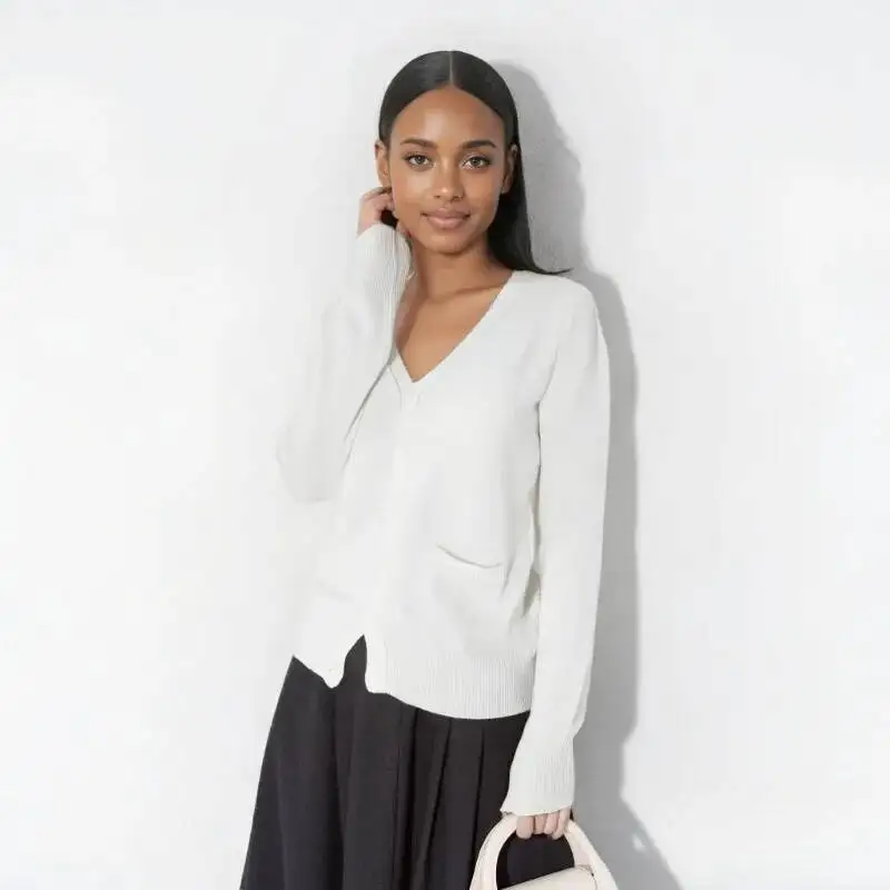 

Повседневный бежевый свитер, кардиган, женский весенне-осенний верхняя одежда с v-образным вырезом и карманами, женские однобортные вязаные кардиганы Mujer