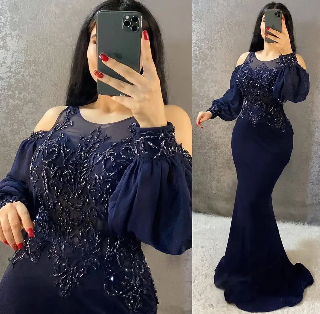 

Customized Plus Size Arabic Aso Ebi Lace Beaded Sexy Prom Dresses Sheer Neck Mermaid Evening Formal Party Second Reception Gowns