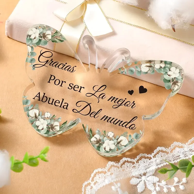 Spanish Christian Acrylic Gift for Women Religious Inspirational Gift with Butterfly Shape Bible Verse Desk Decor Bible Verse