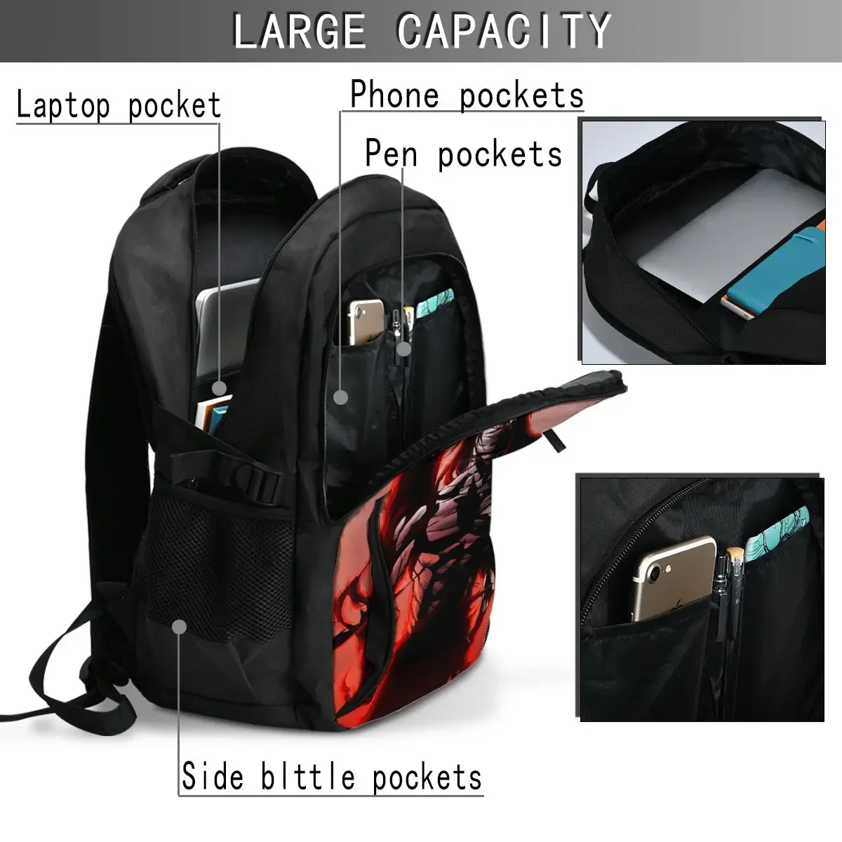 Anime BLEACH Kurosaki Ichigo Mochila para laptop de viagem, mochila para laptop resistente à água comercial com porta de carregamento USB Bolsa universitária