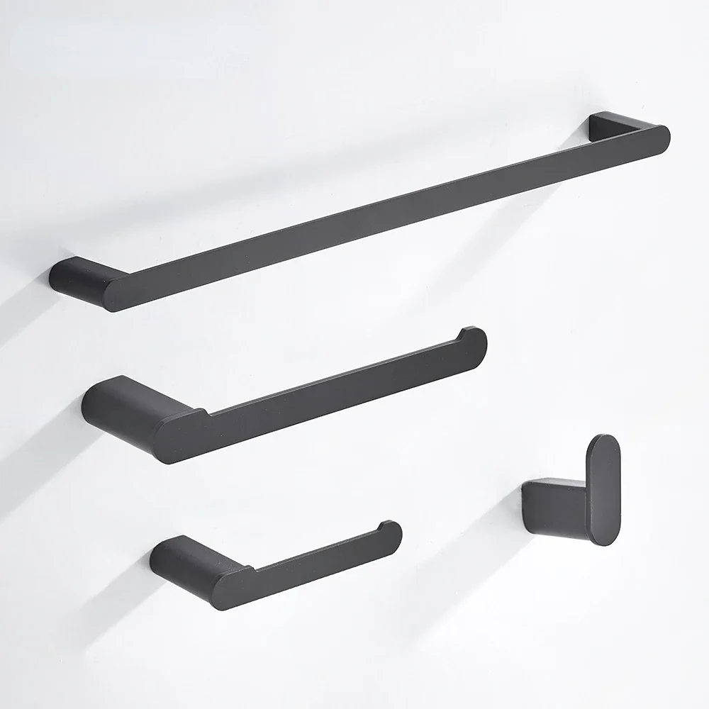 

Wholesale Bathroom Hardware Set Matt Black 304 Stainless Steel Clothes Hook Toilet Paper Holder Single Towel Bar Screwed WB8855