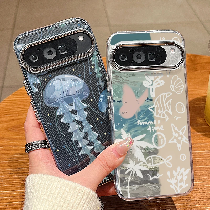Shark Jellyfish Ocean Print Handyhülle für Google Pixel 10 9 8 7 Pro 10 9 Pro XL 8A 7A 9A stoßfeste weiche TPU transparente Abdeckung