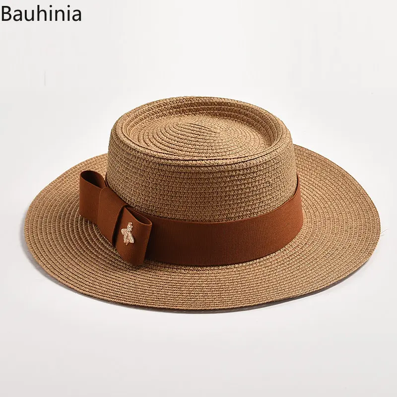 NEW Fashion Girl Spring Summer Straw Sun Hats Women Ribbon Bow Dress Jazz Hats Outdoor Travel Beach Visor Cap Gorra