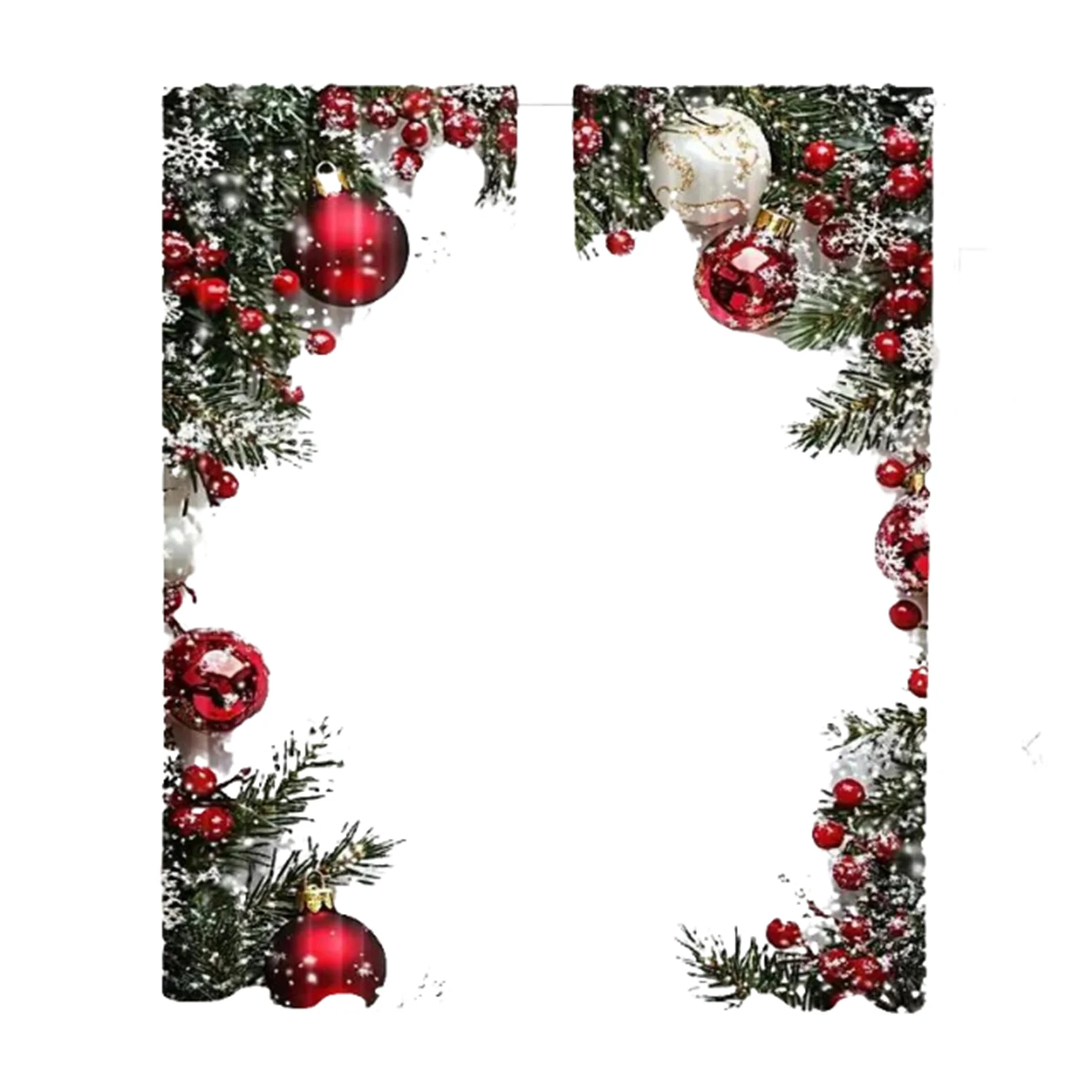 Polyester Festive Home Addition Easy To Clean Xmas Ball Windowcurtain Red And White Curtain Set Luxurious Style Printed