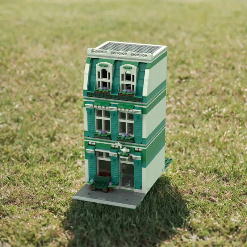 Maison de thé Turquoise MOC, blocs de construction de maquettes, jouets d'anniversaire, cadeau pour les amateurs de jardin Zen, 865 pièces