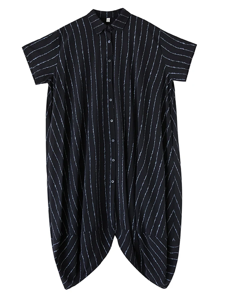 Abiti camicia oversize vintage a righe irregolari per le donne Estate nuova manica corta allentata abito lungo casual abbigliamento elegante 2025