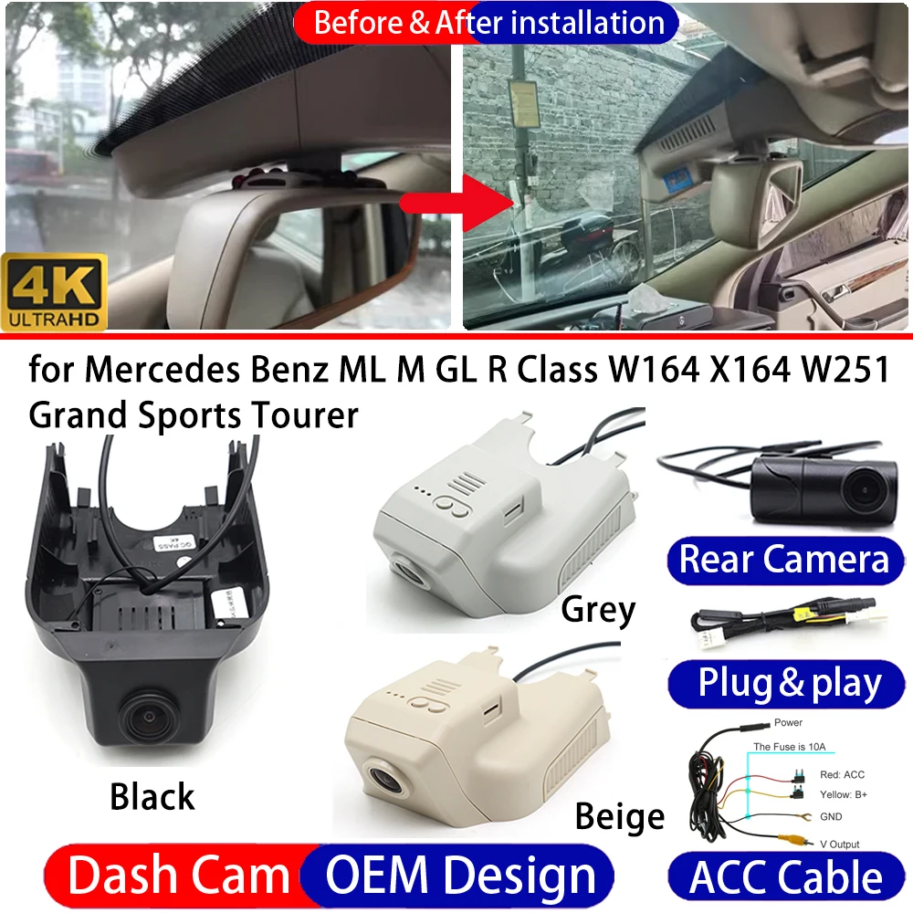 

Dash Cam for Mercedes Benz ML M GL R Class W164 X164 W251 Grand Sports Tourer Front＆Rear 4K DVR Dashboard Camera Video Recorder