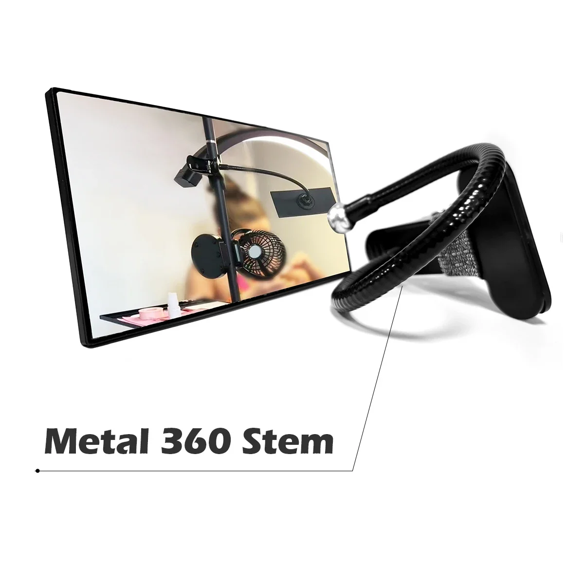 1pc clipe no espelho para extensão dos cílios com quadro protetor, preto 360 ° Haste de metal com espelho convexo, estéreo de segurança de escritório