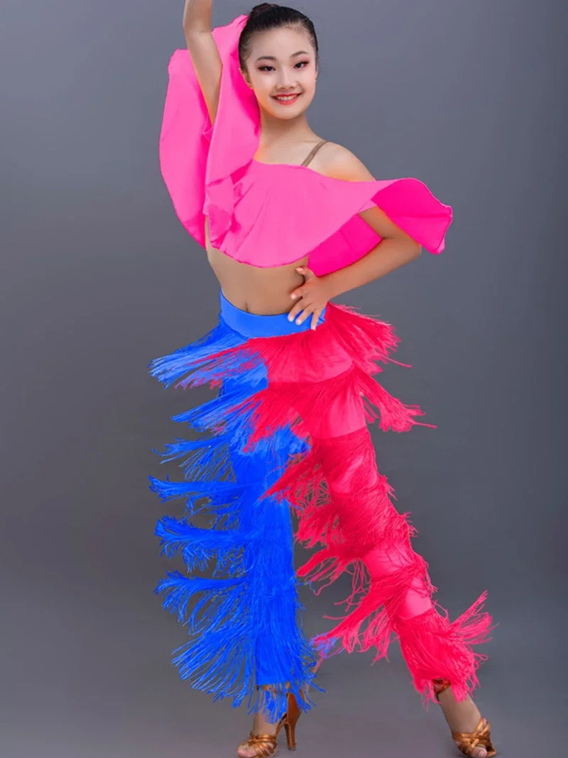 Robe de danse latine à franges pour enfants, haut à volants de salle de Rh, robe à glands à franges, pantalon à franges, costume de salsa et de samba, vêtements de cowboy et de rumba pour filles