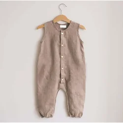 Sommer Neugeborenen Baby Jungen Romper Infant Solide Baumwolle Romper Baby Jungen Mädchen Overall Taste Breasted Ärmellose Kinder Kleidung