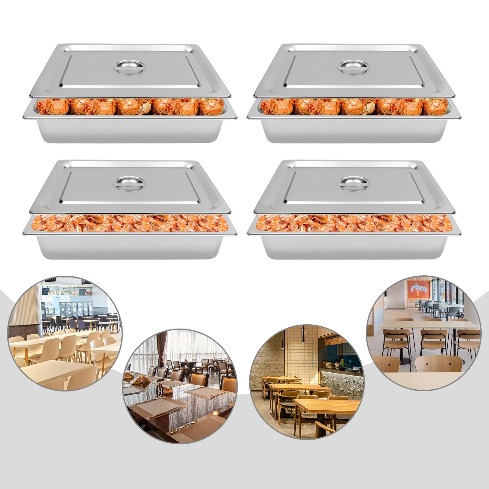 

4 Pack Hotel Pans 4" Deep Steam Table Pan Full Size W| Lid 20" L x 12" W Stainless Steel Hotel Pan for Food Warmer Cooking Heat