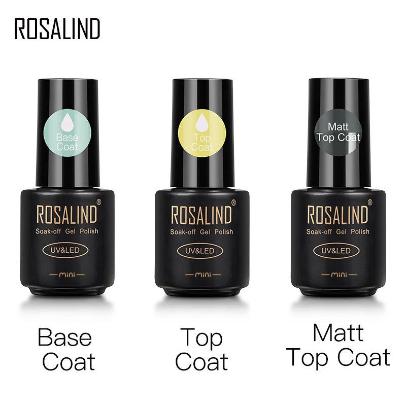 ROSALIND No Wipe Base Top Coat Glass Bottle Nail Gel Polish  For Nails Art Semi Permanent Nail Foundation UV LED Gel Varnish