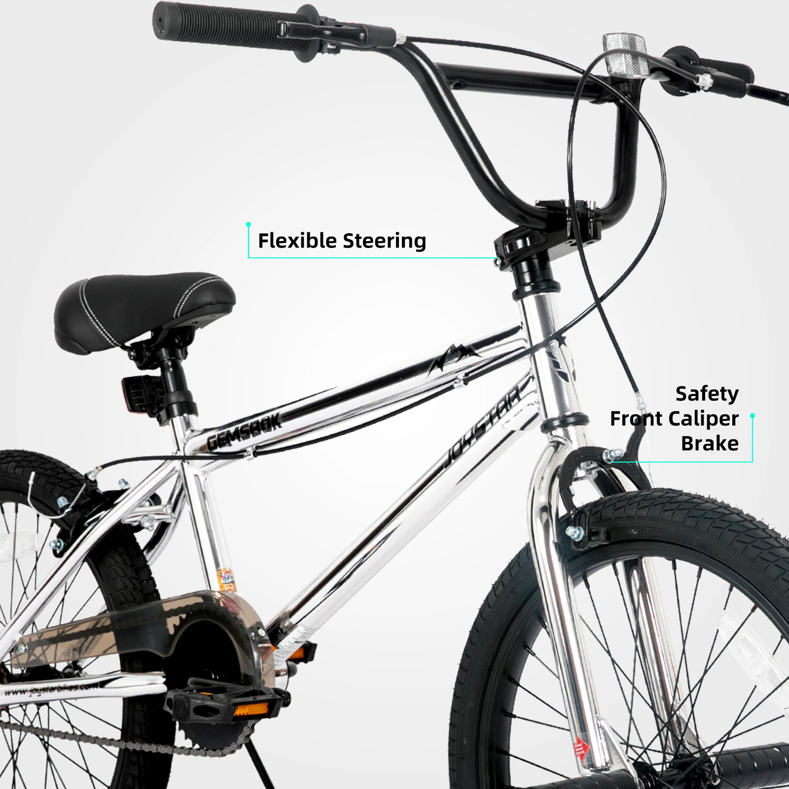 JOYSTAR 20-Zoll-Kinder-BMX-Fahrrad für Jungen und Mädchen im Alter von 7–12 Jahren, 20-Zoll-Kinderfahrräder für Anfänger, zwei Handbremsen, 2 Pegs, Silber