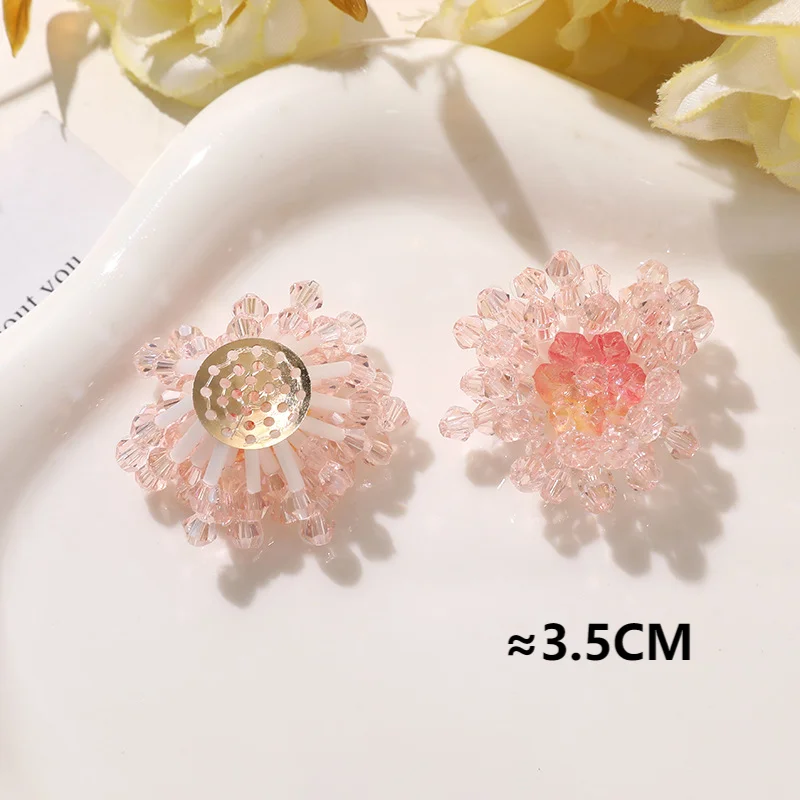 Pink Crystal Beads Snowflake Button Ornaments 4pcs Wholesale DIY Sewing Beaded Embellishment for Decoration Accessory