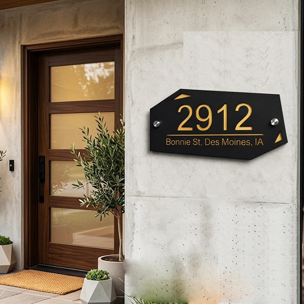 Modern Geometric House Numbers Plaque Custom Address Sign Acrylic Door Number Plate Outdoor Street Name Board for Home Villa Gat