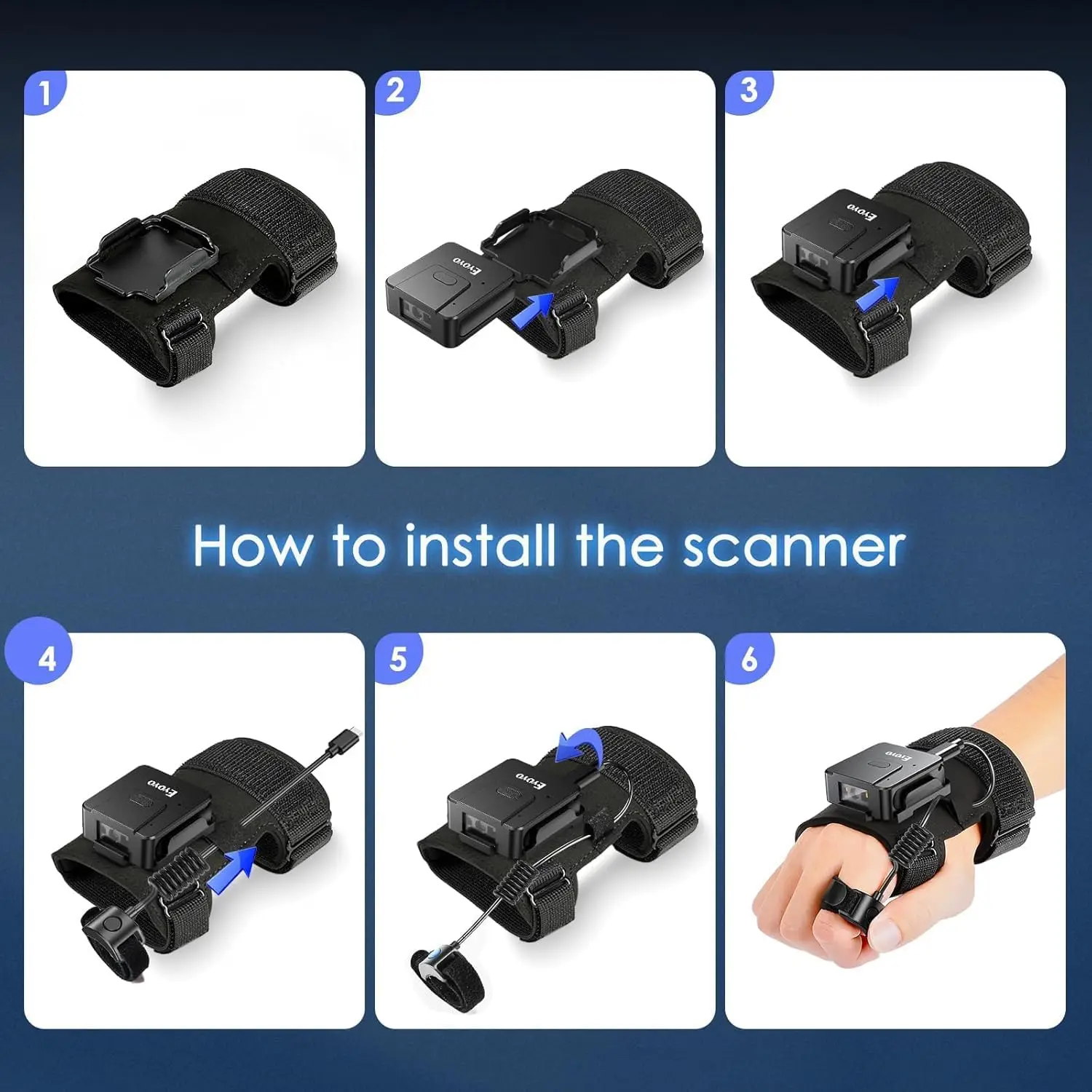 Eyoyo Wearable Barcode Scanner Ring 2D 1D QR Code Bluetooth Compatible iPhone iPad Android for Warehouse Retail Left Right Hand