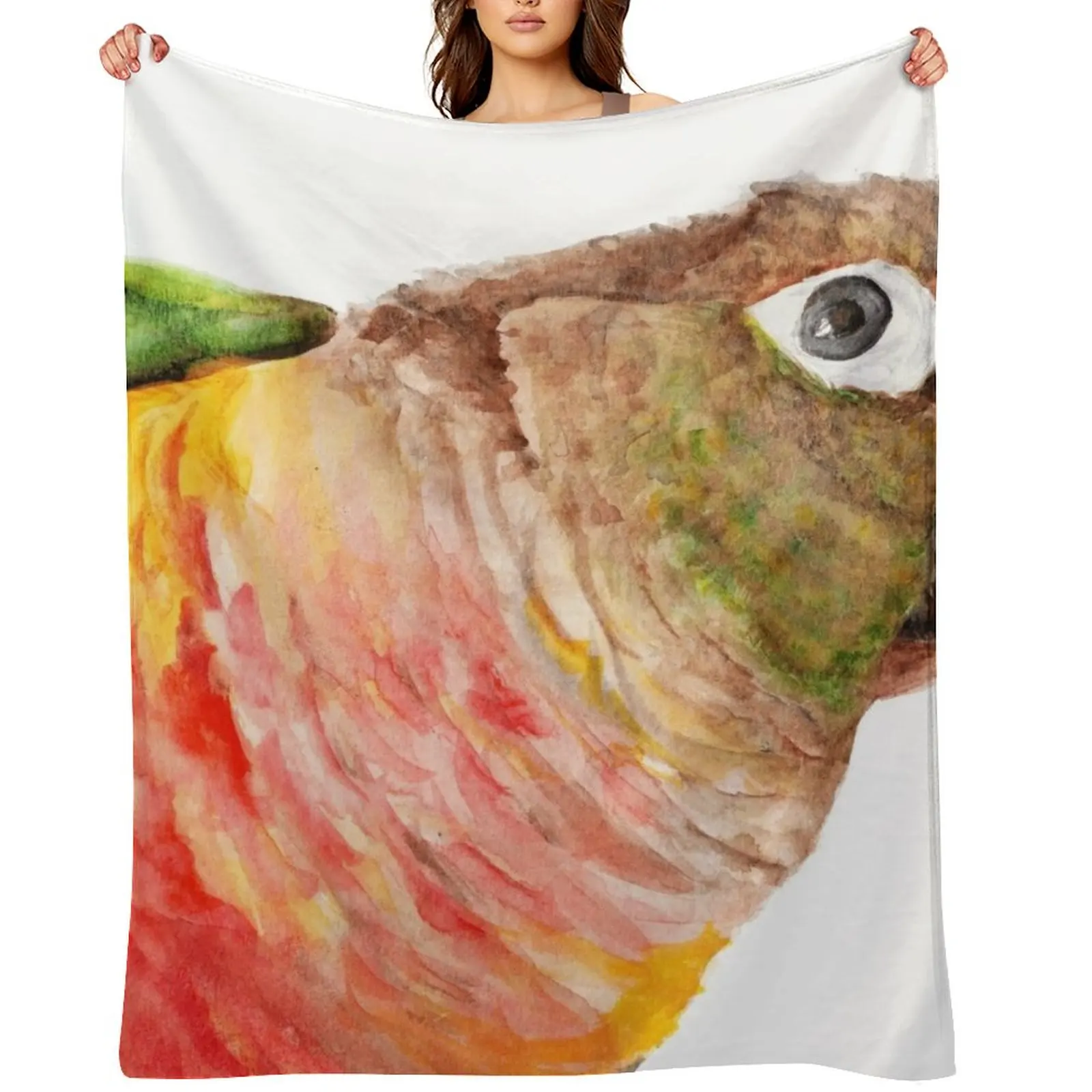 Green-cheeked Conure - Watercolor Art Red Yellow Green Throw Blanket cosplay anime Beach Flannels Heavy Blankets