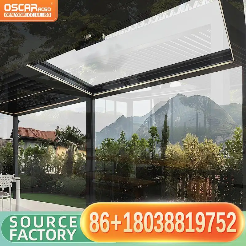 Outdoor Aluminum Pergola with Electric Flap Shutters Premium Modern Villa and Garden Outdoor Shelter Patio Pavilion for Backyard
