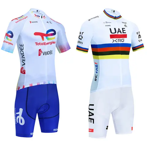 New UAE Cycling Jersey White TOTAL Team Bike Jersey Shorts Set Men Women Quick dry Ropa Ciclismo Pro Bicycle T-Shirt Clothing