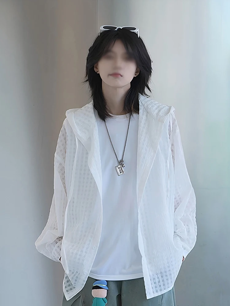 

Белый летний легкий дышащий кардиган-жакет из ледяного шелка с капюшоном для мужчин и пар, укороченный, для активного отдыха