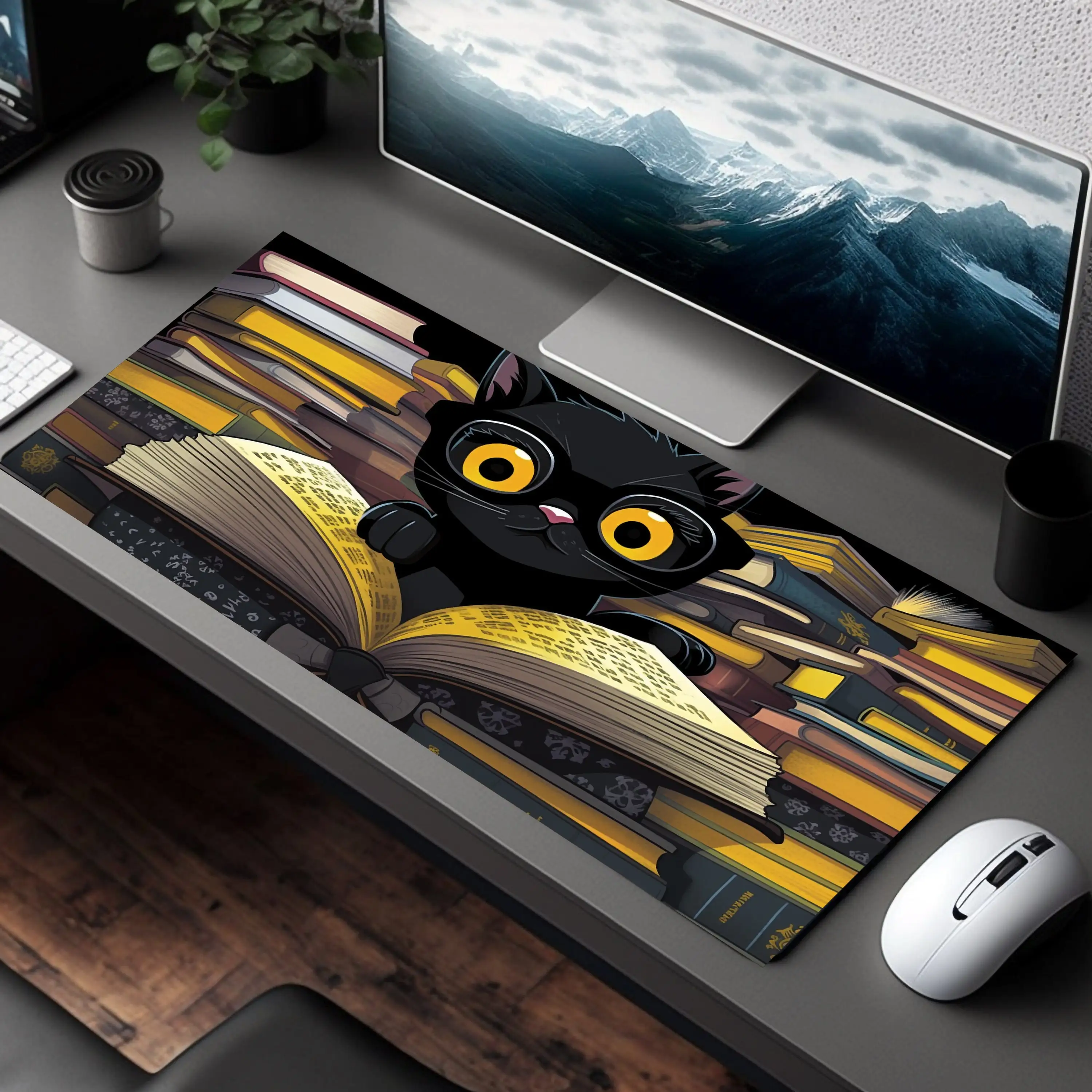 Cute Nerdy Cat Desk Mat, Non-slip and Waterproof Mouse Pad, Office and Gaming Desk Decorative Mat, Perfect Gift for Friends.