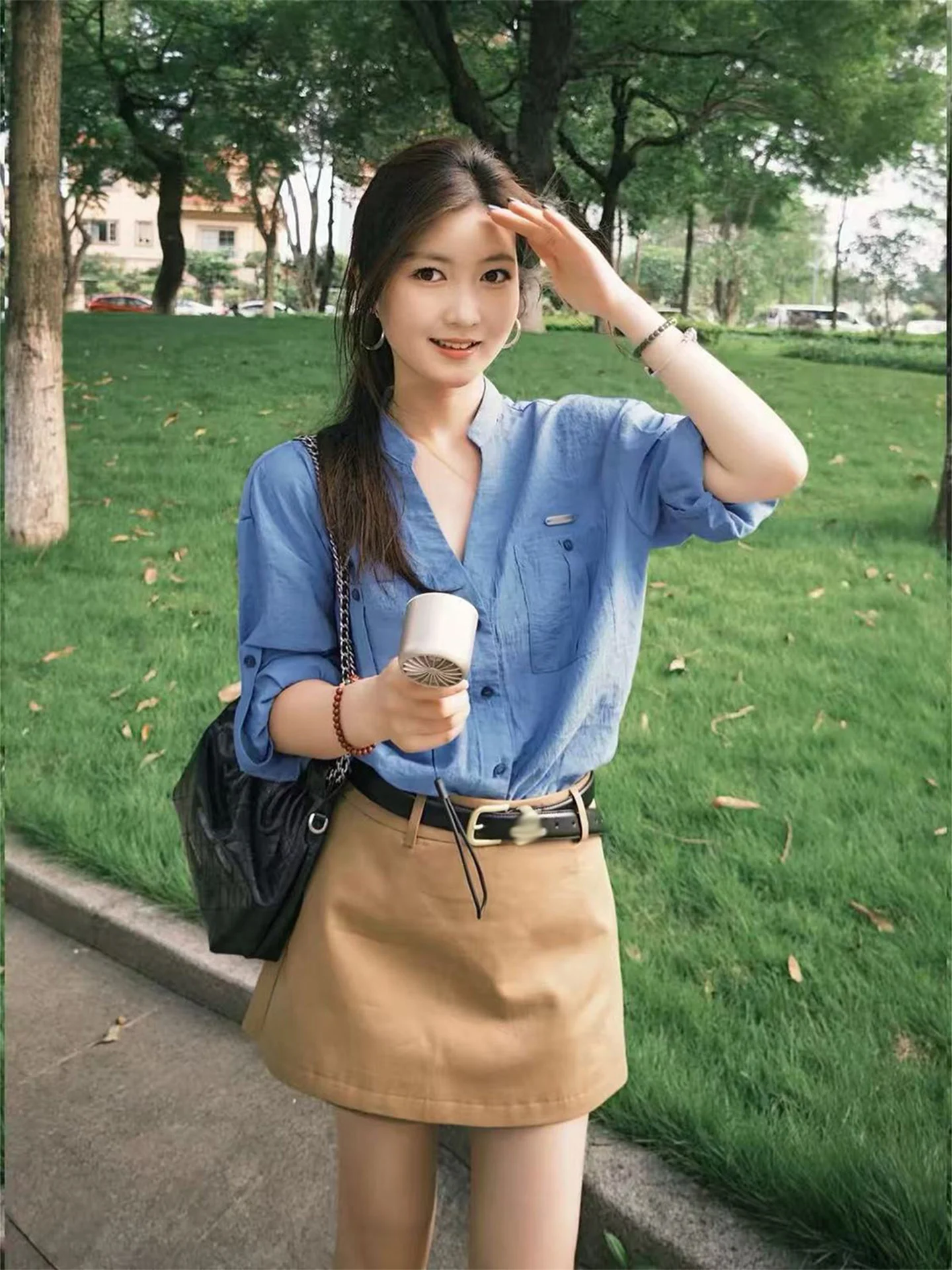 High Waist A-Line  Skirt in Khaki Color Straight Cut Casual Versatile Women's Summer New Style Slimming Short Skirt