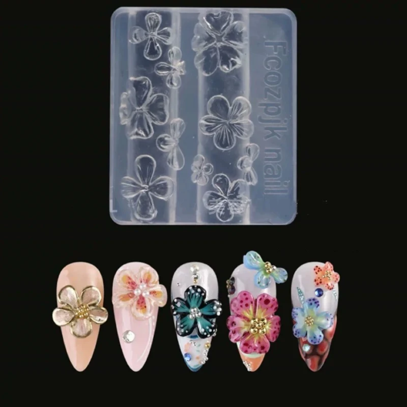 Cinco flores de pétalos, molde de silicona para decoración de uñas en relieve, salón de uñas 3D DIY, accesorios de decoración de uñas, herramienta de manicura
