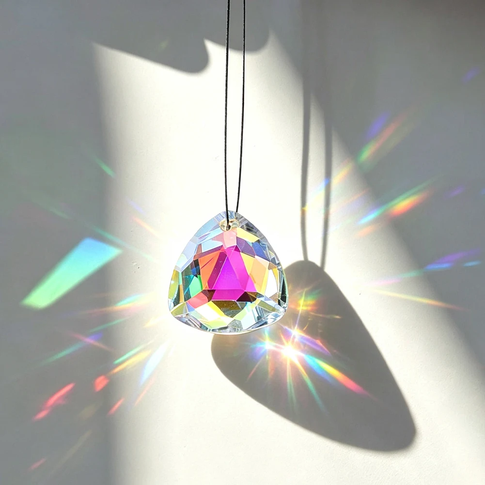 3pcs Faceted Triangle Glass Crystal Suncatcher Prisms Rainbow Maker Drops for Window Chandelier Holiday Decor 28mm 10.2g
