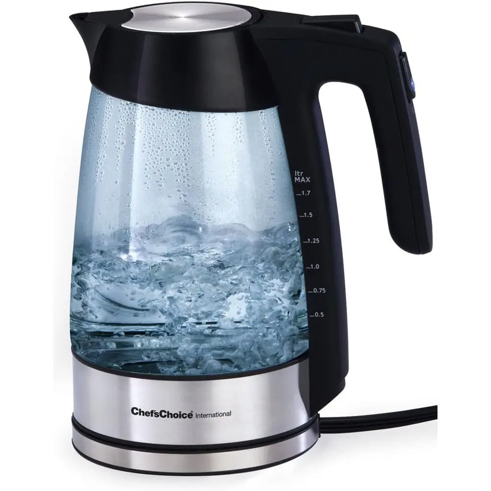 

1.7L Electric Glass Kettle with Touch Handle, Auto-Off & Boil-Dry Protection, Silver
