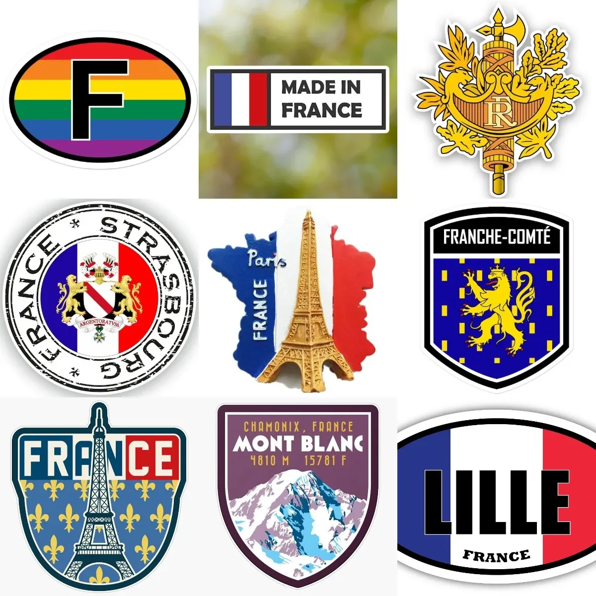 

F France French Flag Map National Emblem Paris Tower Badge Stickers for Decorate Truck Wall Car Motorcycle Helmet Van Off-road