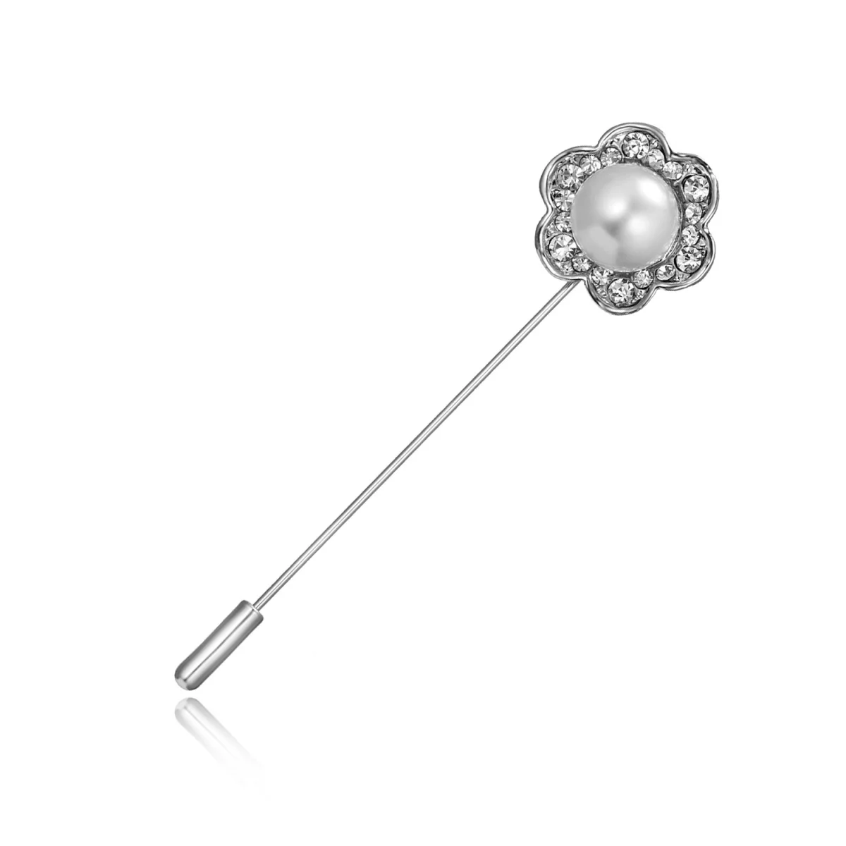 Elegante Nette Imitation Perle Blume Broschen Für Frauen Männer Vintage Silber Farbe Strass Floral Lange Nadel Pins Partei Schmuck