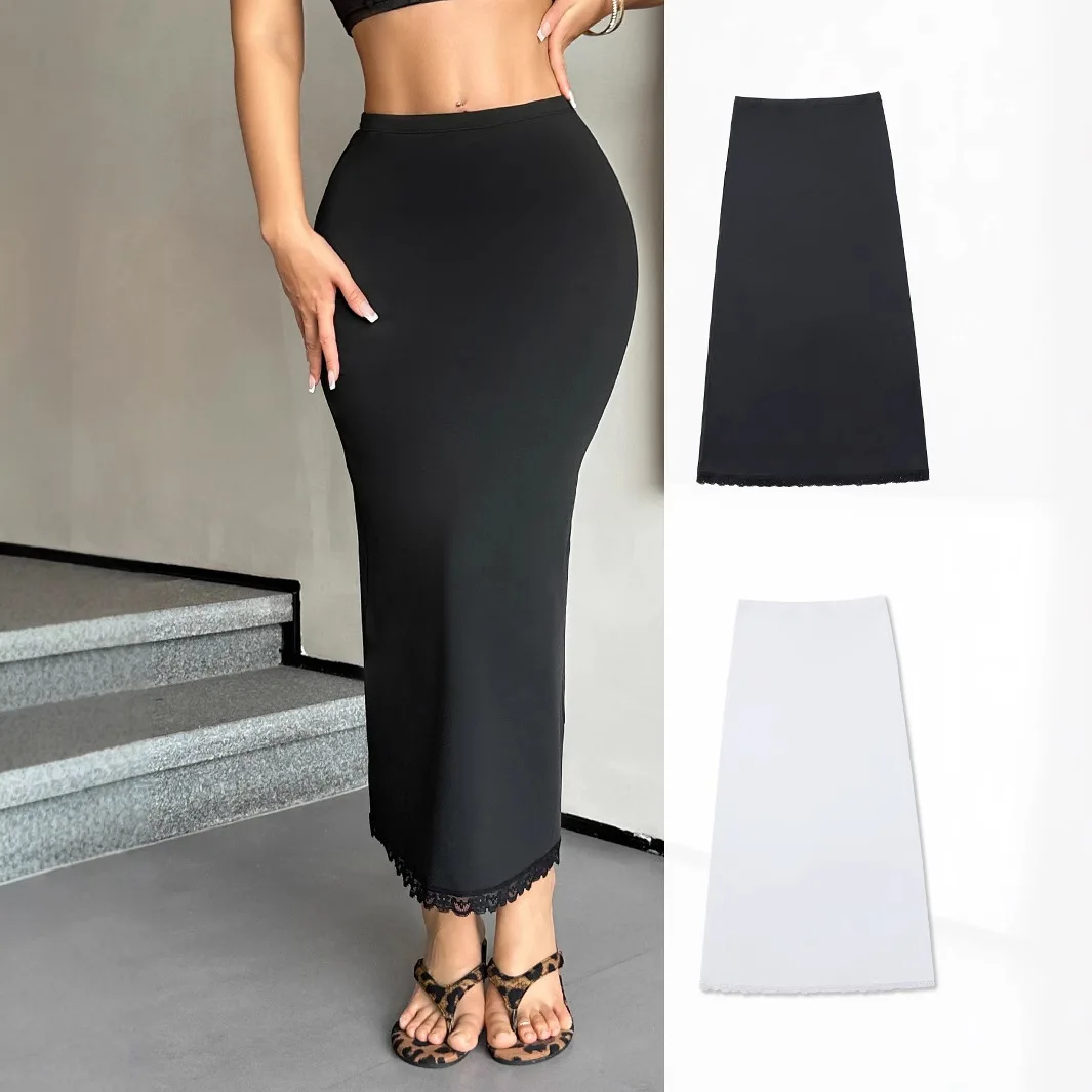 Large Size Lace Underlining Asymmetrical Split Half-length Skirt Women's Fashionable Base Skirt Anti-exposure Cross-border