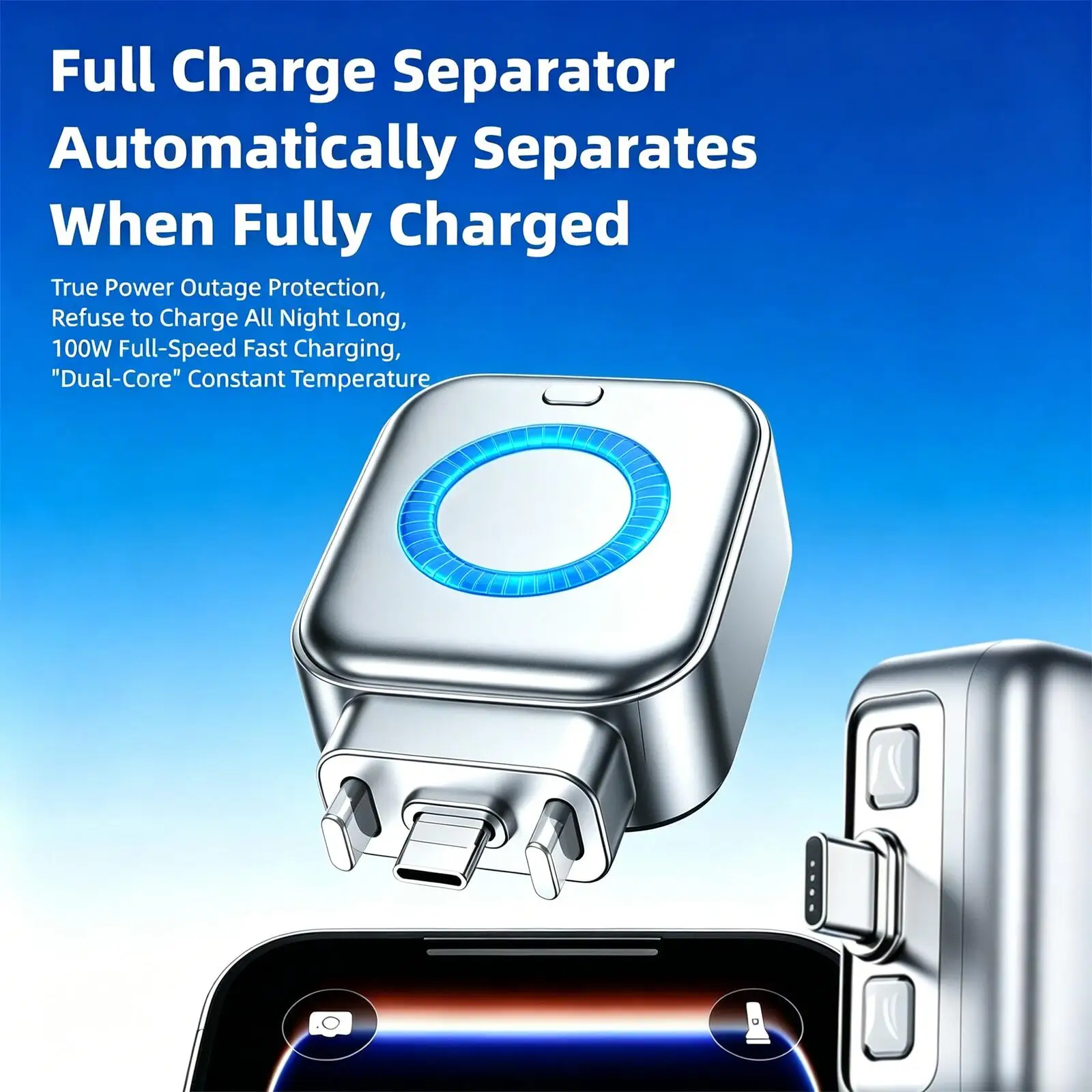 AI Auto Charging Separator 140W Fast Charger Night Automatic Power Cut Safe Charging Prevent Overcharging Cool RGB Light