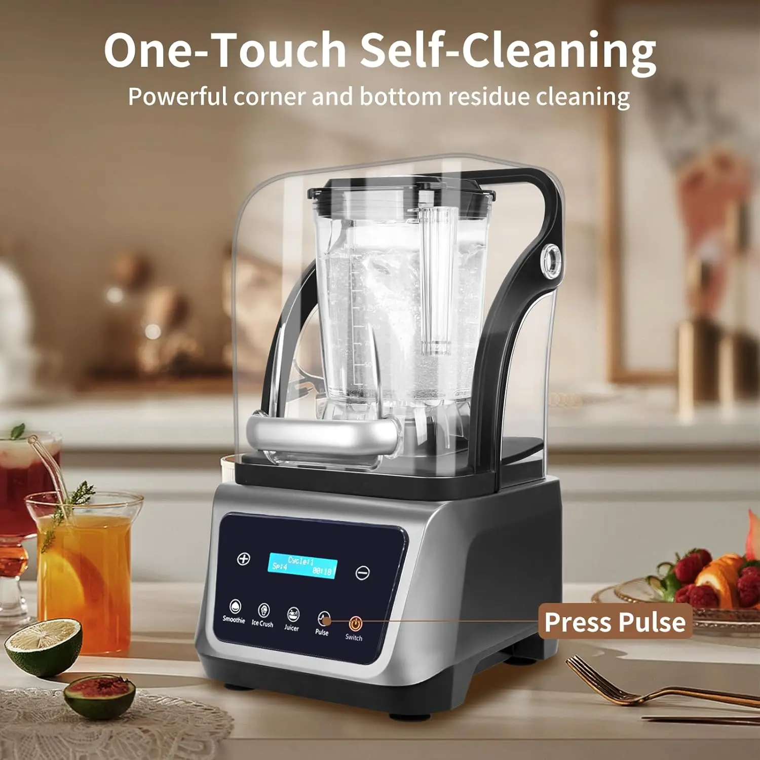 Коммерческий блендер со звукоизоляцией, 4 предварительно запрограммированных блендера, тихие профессиональные блендеры на 70 унций, сверхмощный блендер с