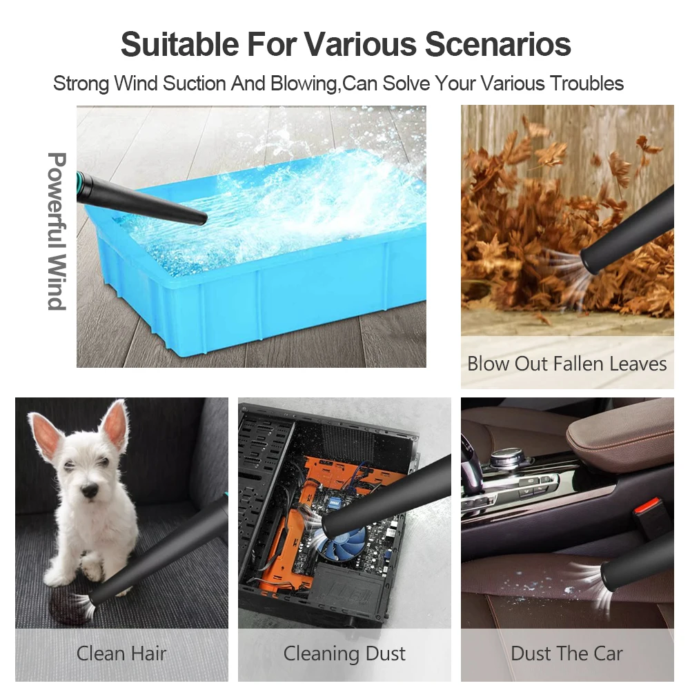 Battery Cordless Electric Air Blower Vacuum Cleannig Blower Suction Leaf Blower Dust Cleaner Power Tool for Makita 18V Battery