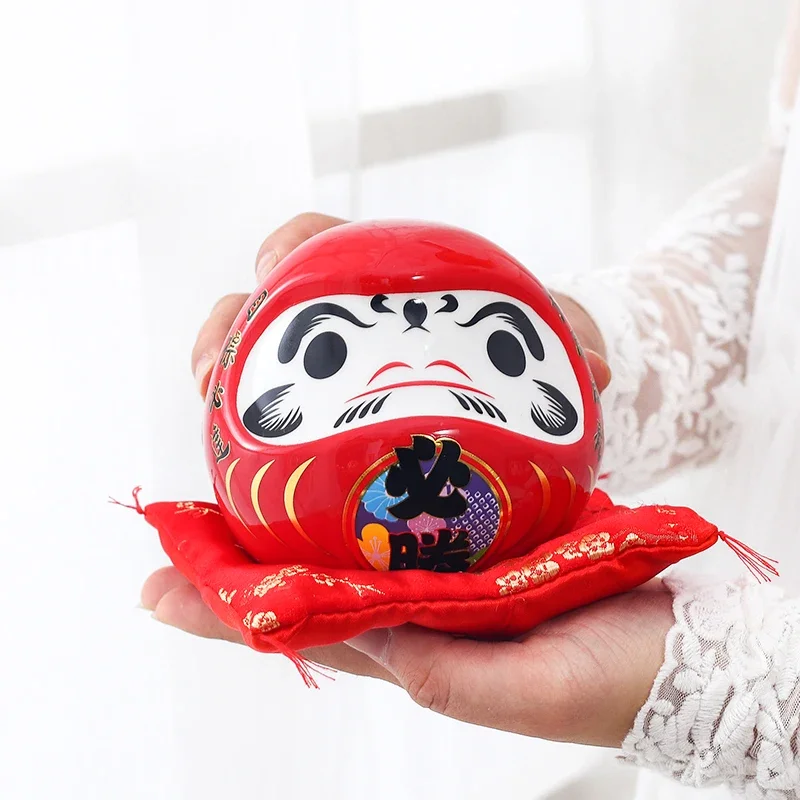 4.5 inch Japanese Ceramic Daruma Figurine, FengShui Figure Zen Ornament, Lucky Charm Money Box, Home Tabletop Decor