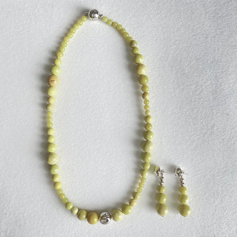 

Mint Avocado Green Natural Agate Beads Necklace Small Fresh Temperament Versatile Collarbone Chain Necklace 2 in 1 Earrings