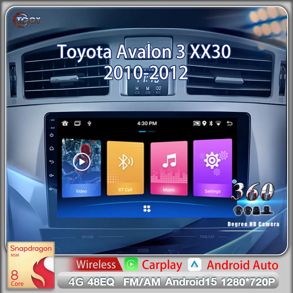 

Autoradio For Toyota Avalon 3 XX30 2010-2012 Carplay Android Auto Wireless Car Video Stereo DSP Subwoofer Android 15 4G GPS