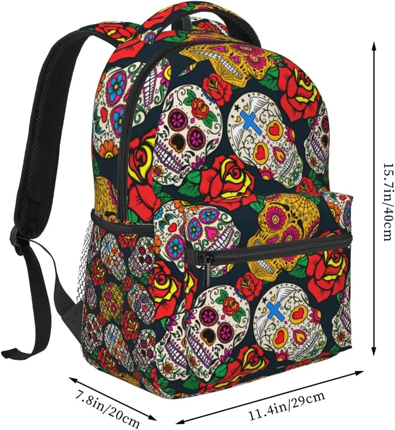 Sugar Skulls Print Backpack Laptop Bag Cute Lightweight Casual Daypack For Men Women