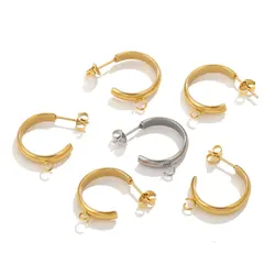 10pcs Stainless Steel C Shape Hoop Earrings For Jewelry Makings PVD 18K Gold Plated DIY Earring Connectors Charm Findings