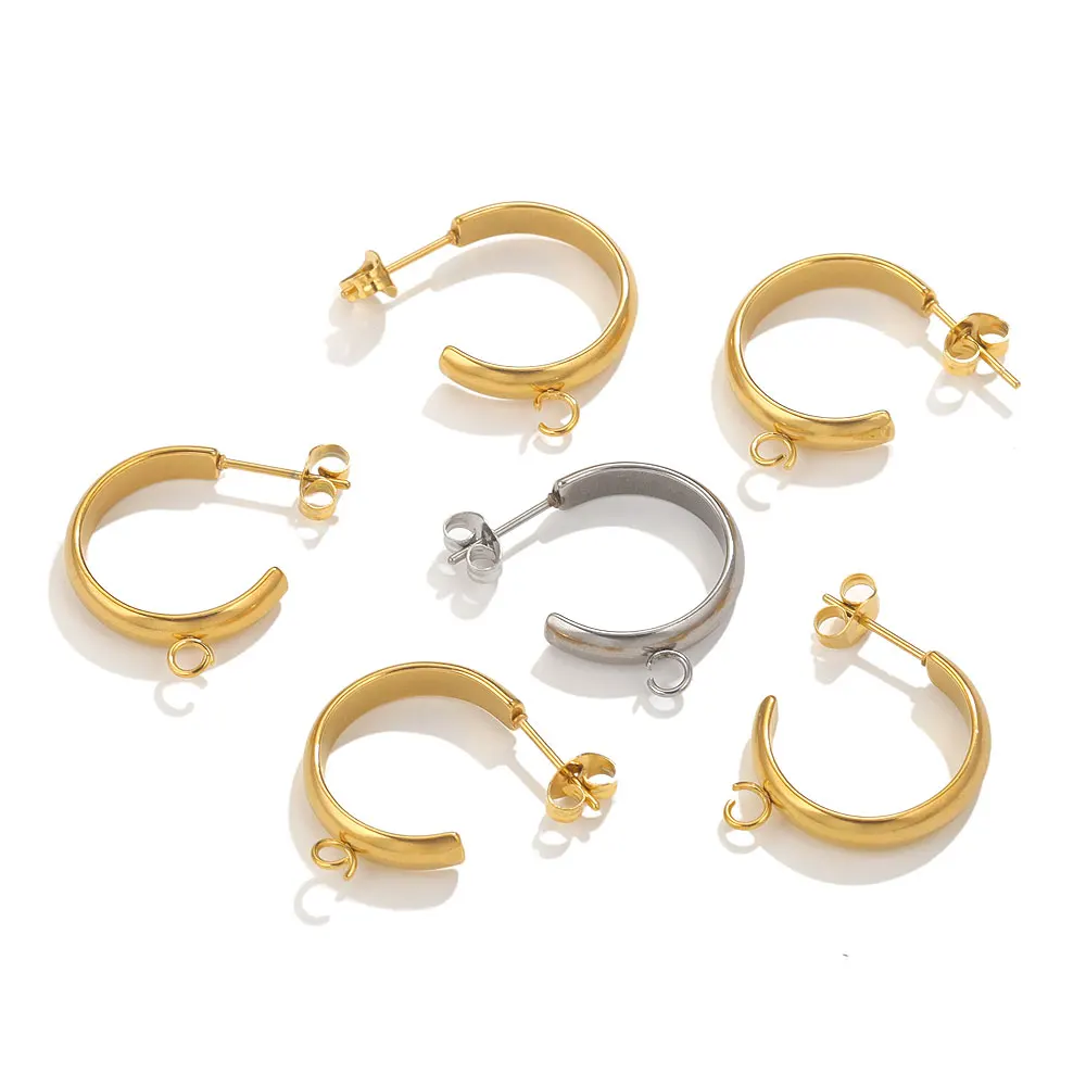 10pcs Stainless Steel C Shape Hoop Earrings For Jewelry Makings PVD 18K Gold Plated DIY Earring Connectors Charm Findings